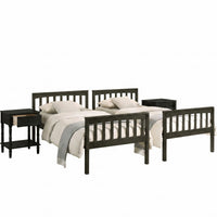 Home Design Ames Twin Over Twin Solid Wood Bunk Bed with 2 Ruston Nightstand – 3-Piece Space-Saving Bedroom Set