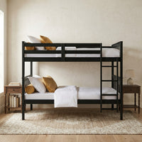 Home Design Ames Twin Over Twin Solid Wood Bunk Bed with 2 Ruston Nightstand – 3-Piece Space-Saving Bedroom Set