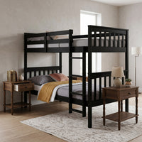 Home Design Ames Twin Over Twin Solid Wood Bunk Bed with 2 Ruston Nightstand – 3-Piece Space-Saving Bedroom Set