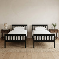 Home Design Ames Twin Over Twin Solid Wood Bunk Bed with 2 Ruston Nightstand – 3-Piece Space-Saving Bedroom Set