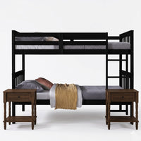 Home Design Ames Twin Over Twin Solid Wood Bunk Bed with 2 Ruston Nightstand – 3-Piece Space-Saving Bedroom Set