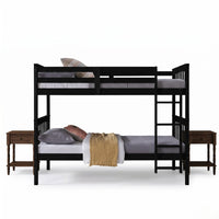 Home Design Ames Twin Over Twin Solid Wood Bunk Bed with 2 Ruston Nightstand – 3-Piece Space-Saving Bedroom Set