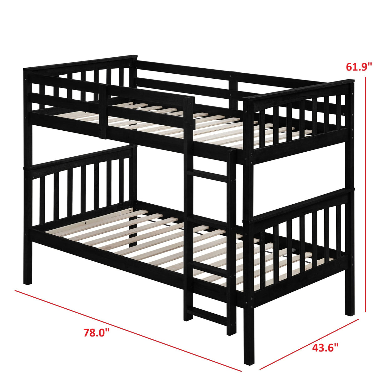 Home Design Ames Twin Over Twin Solid Wood Bunk Bed with 2 Ruston Nightstand – 3-Piece Space-Saving Bedroom Set