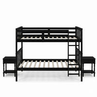 Home Design Ames Twin Over Twin Solid Wood Bunk Bed with 2 Ruston Nightstand – 3-Piece Space-Saving Bedroom Set