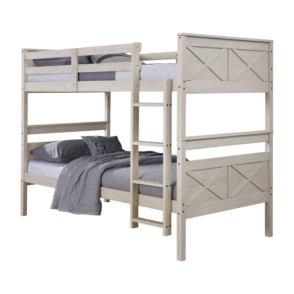Home Design Exeter Twin Over Twin Solid Wood Standard Bunk Bed Frame