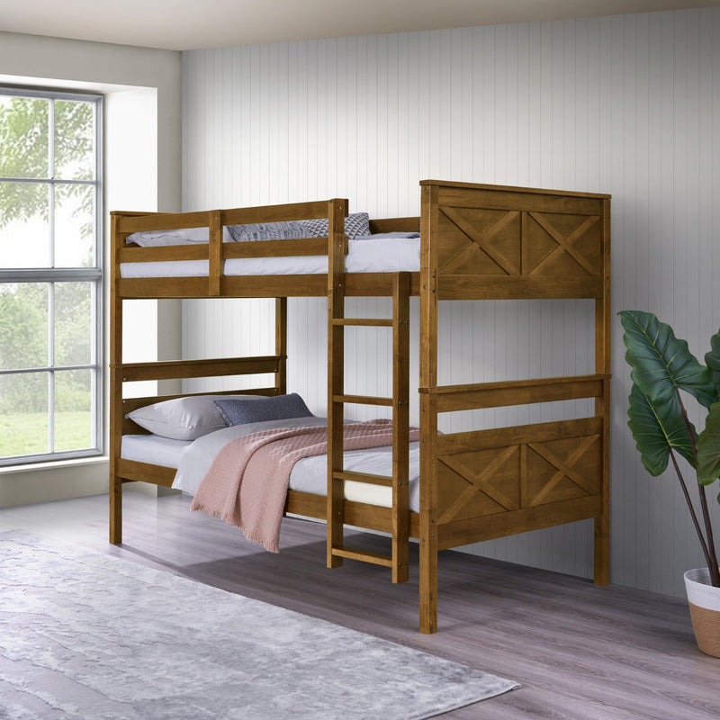 Home Design Exeter Twin Over Twin Solid Wood Standard Bunk Bed Frame