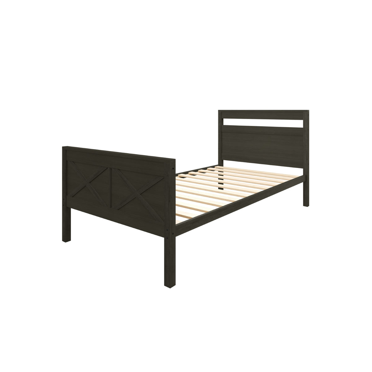 Home Design Exeter Twin Over Twin Solid Wood Bunk Bed Frame with Guardrails and Ladder, Easy Assembly