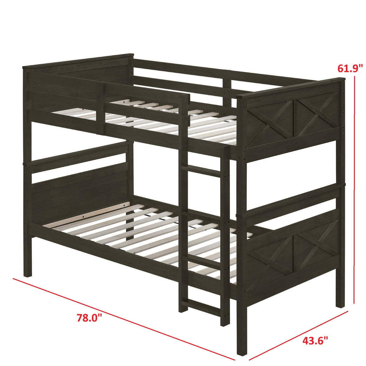 Exeter Twin Over Twin Solid Wood Bunk Bed Frame with Guardrails and Ladder