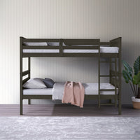 Home Design Exeter Twin Over Twin Solid Wood Bunk Bed Frame with Guardrails and Ladder, Easy Assembly