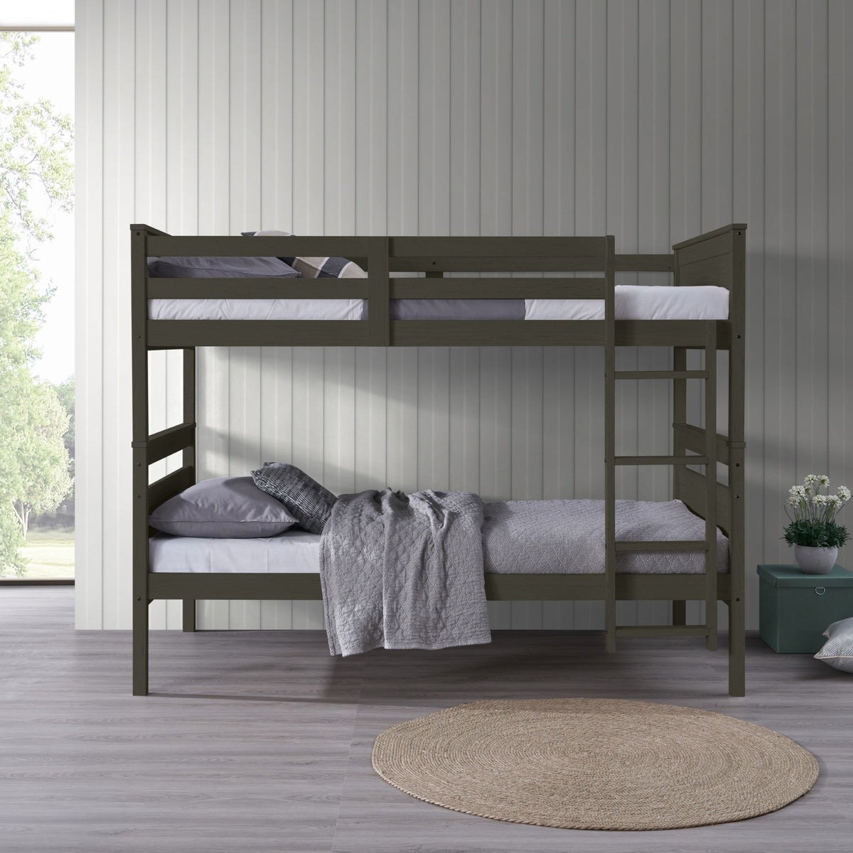 Exeter Twin Over Twin Solid Wood Bunk Bed Frame with Guardrails and Ladder