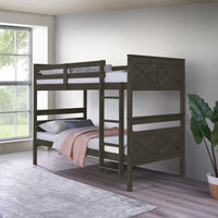 Home Design Exeter Twin Over Twin Solid Wood Bunk Bed Frame with Guardrails and Ladder, Easy Assembly