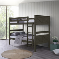 Exeter Twin Over Twin Solid Wood Bunk Bed Frame with Guardrails and Ladder