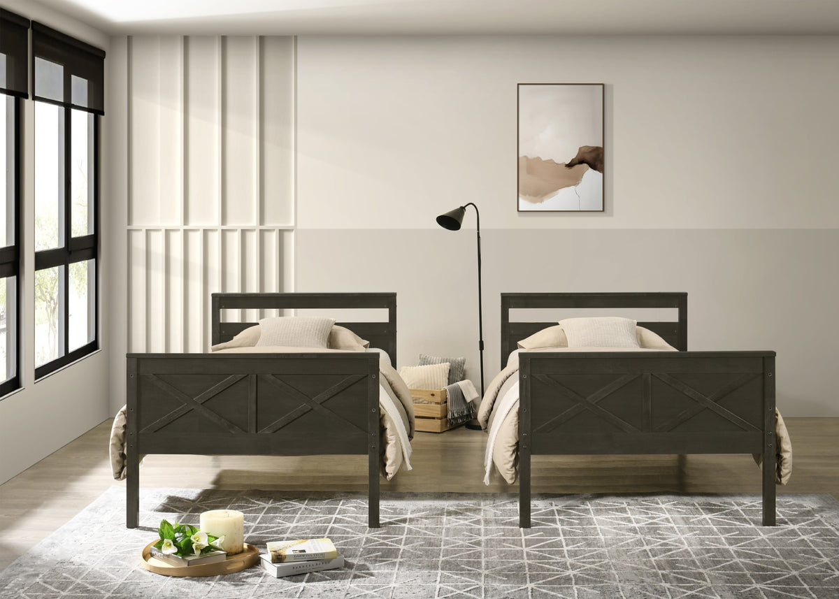 Home Design Exeter Twin Over Twin Solid Wood Bunk Bed Frame with Guardrails and Ladder, Easy Assembly