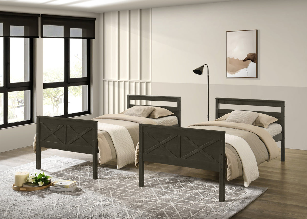 Home Design Exeter Twin Over Twin Solid Wood Bunk Bed Frame with Guardrails and Ladder, Easy Assembly