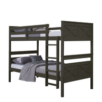 Home Design Exeter Twin Over Twin Solid Wood Bunk Bed Frame with Guardrails and Ladder, Easy Assembly