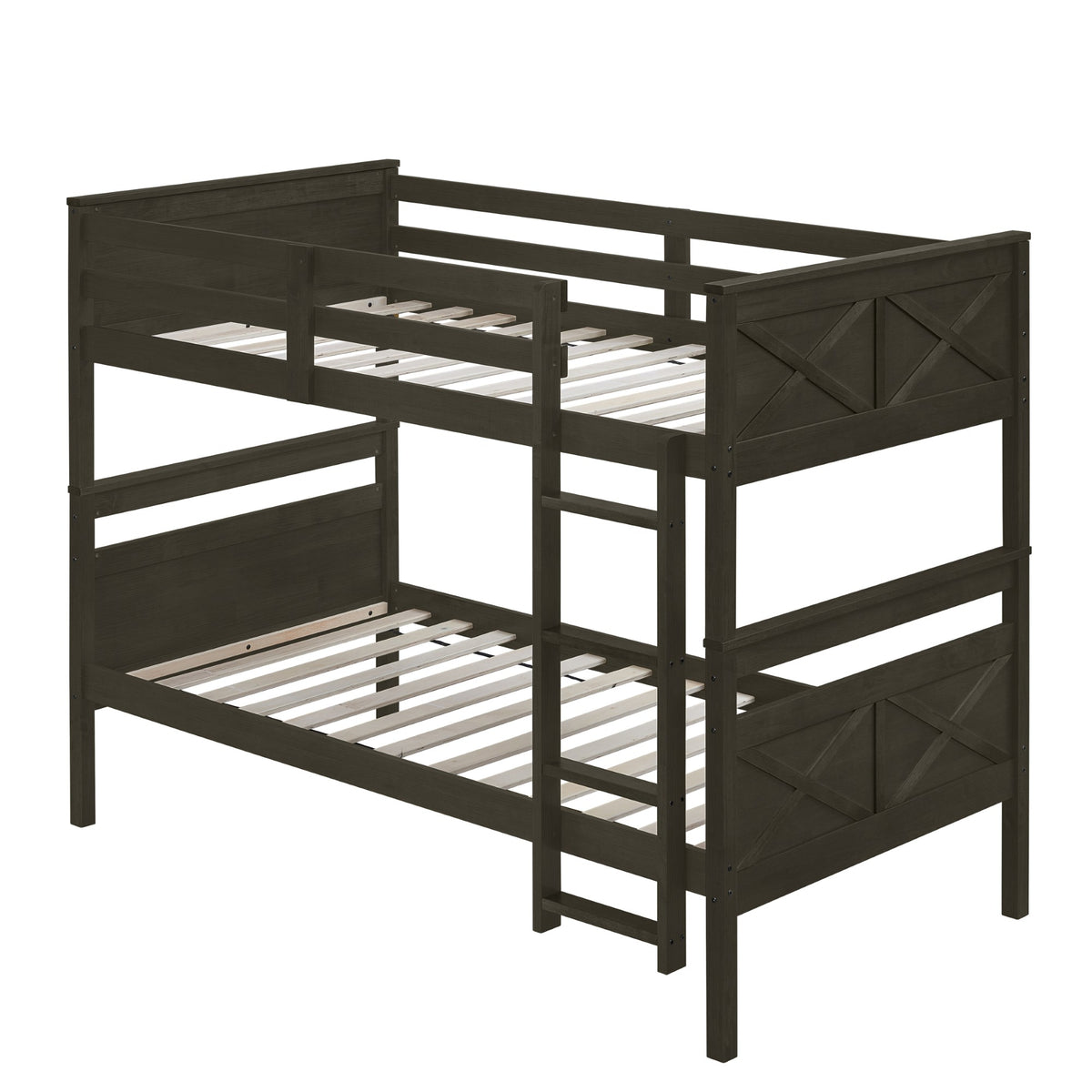 Exeter Twin Over Twin Solid Wood Bunk Bed Frame with Guardrails and Ladder