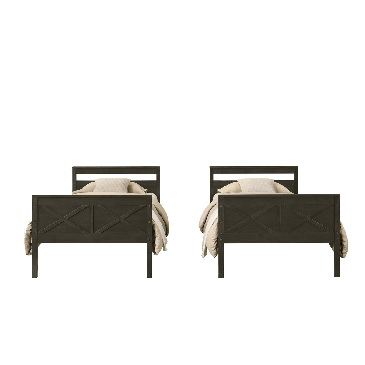 Home Design Exeter Twin Over Twin Solid Wood Bunk Bed Frame with Guardrails and Ladder, Easy Assembly