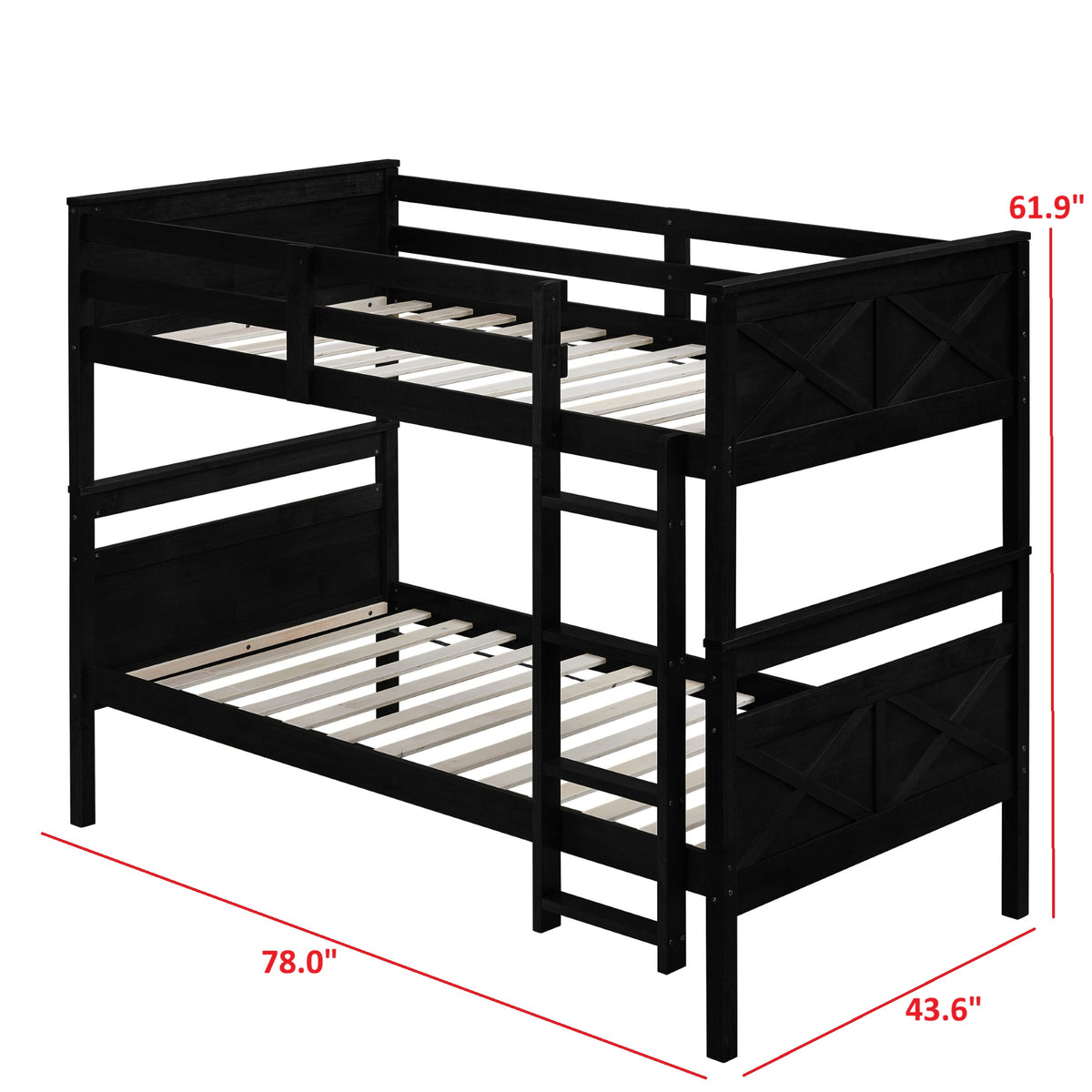 Exeter Twin Over Twin Solid Wood Bunk Bed Frame with Guardrails and Ladder