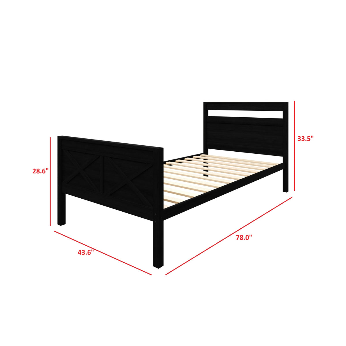 Home Design Exeter Twin Over Twin Solid Wood Bunk Bed Frame with Guardrails and Ladder, Easy Assembly