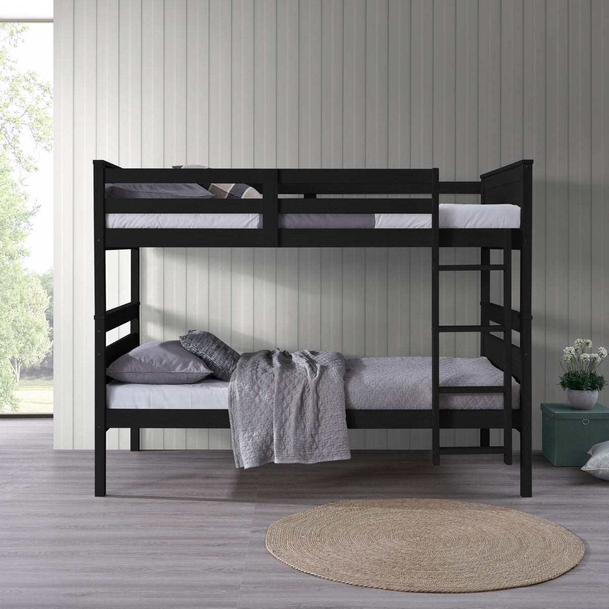 Exeter Twin Over Twin Solid Wood Bunk Bed Frame with Guardrails and Ladder