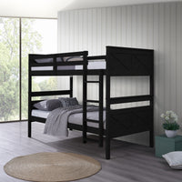 Exeter Twin Over Twin Solid Wood Bunk Bed Frame with Guardrails and Ladder