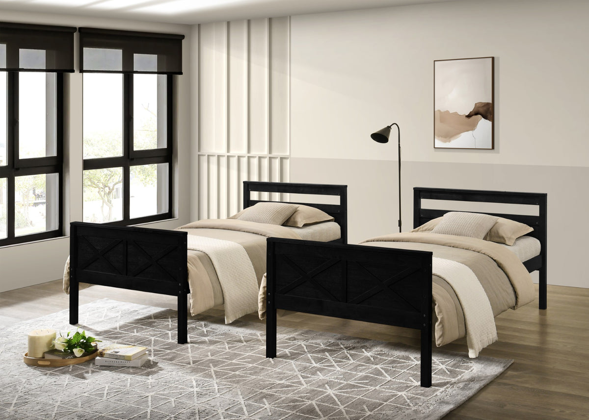 Home Design Exeter Twin Over Twin Solid Wood Bunk Bed Frame with Guardrails and Ladder, Easy Assembly