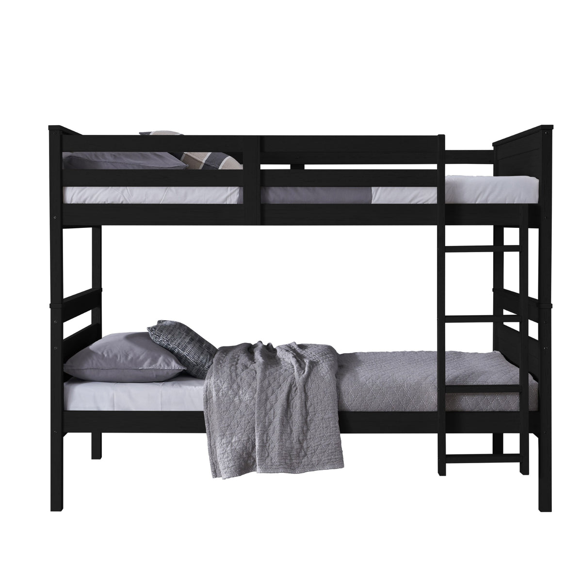 Home Design Exeter Twin Over Twin Solid Wood Bunk Bed Frame with Guardrails and Ladder, Easy Assembly