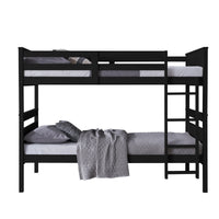 Home Design Exeter Twin Over Twin Solid Wood Bunk Bed Frame with Guardrails and Ladder, Easy Assembly