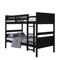 Home Design Exeter Twin Over Twin Solid Wood Bunk Bed Frame with Guardrails and Ladder, Easy Assembly