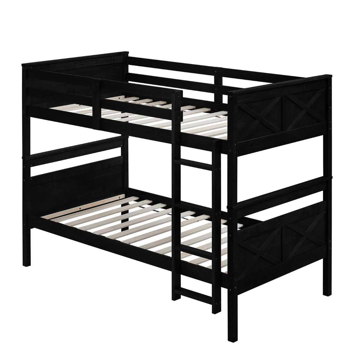 Exeter Twin Over Twin Solid Wood Bunk Bed Frame with Guardrails and Ladder