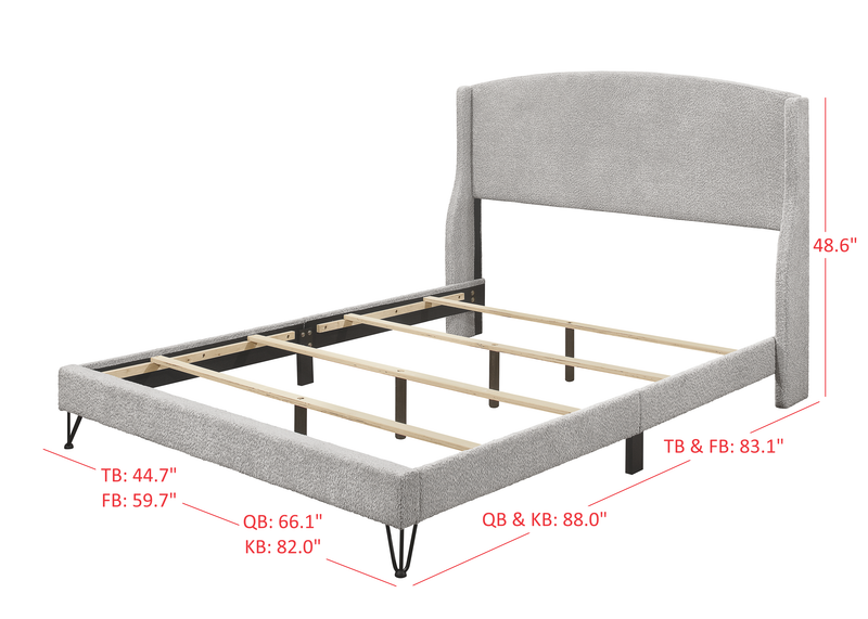 Home Design Natty Upholstered Panel Bed Frame, Gray