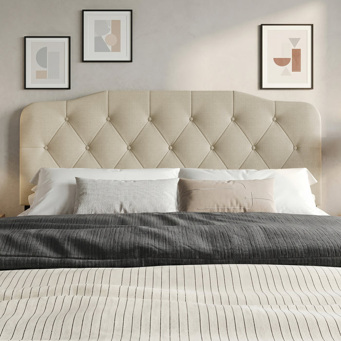 Home Design Albany Tufted Upholstered Headboard with Adjustable Height and Foam Padding, Beige, Easy Assembly