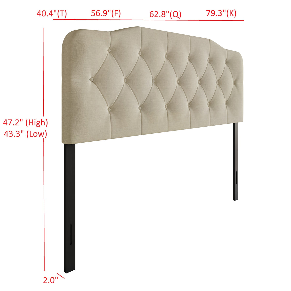 Home Design Albany Tufted Upholstered Headboard with Adjustable Height and Foam Padding, Beige, Easy Assembly
