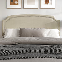 Home Design Bowie Upholstered Headboard with Adjustable Height and Nailhead Trim, Beige, Easy Assembly