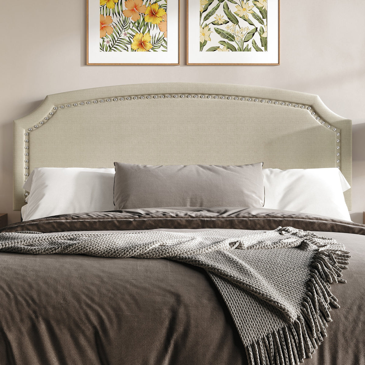 Bowie Upholstered Headboard with Adjustable Height and Nailhead Trim