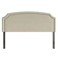 Home Design Bowie Upholstered Headboard with Adjustable Height and Nailhead Trim, Beige, Easy Assembly