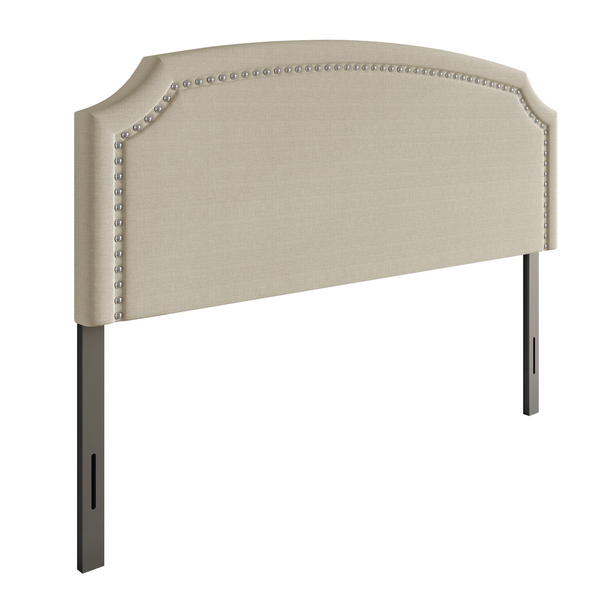 Home Design Bowie Upholstered Headboard with Adjustable Height and Nailhead Trim, Beige, Easy Assembly