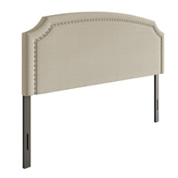 Home Design Bowie Upholstered Headboard with Adjustable Height and Nailhead Trim, Beige, Easy Assembly