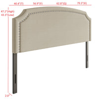 Home Design Bowie Upholstered Headboard with Adjustable Height and Nailhead Trim, Beige, Easy Assembly