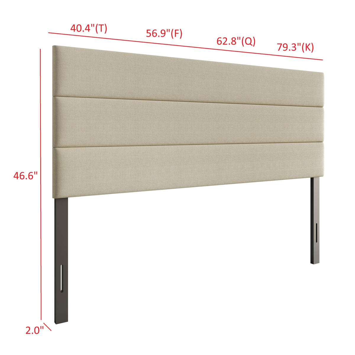 Home Design Corona Upholstered Headboard with Foam Padding, Horizontal Channel Tufting Design, Beige, Easy Assembly