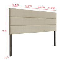 Home Design Corona Upholstered Headboard with Foam Padding, Horizontal Channel Tufting Design, Beige, Easy Assembly