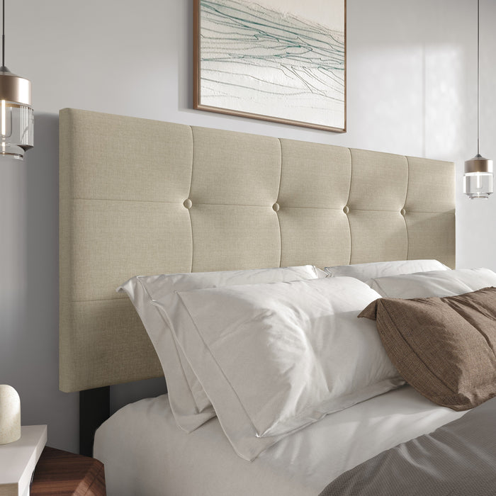 Home Design Dillon Tufted Upholstered Headboard with Foam Padding and Adjustable Height, Beige, Easy Assembly