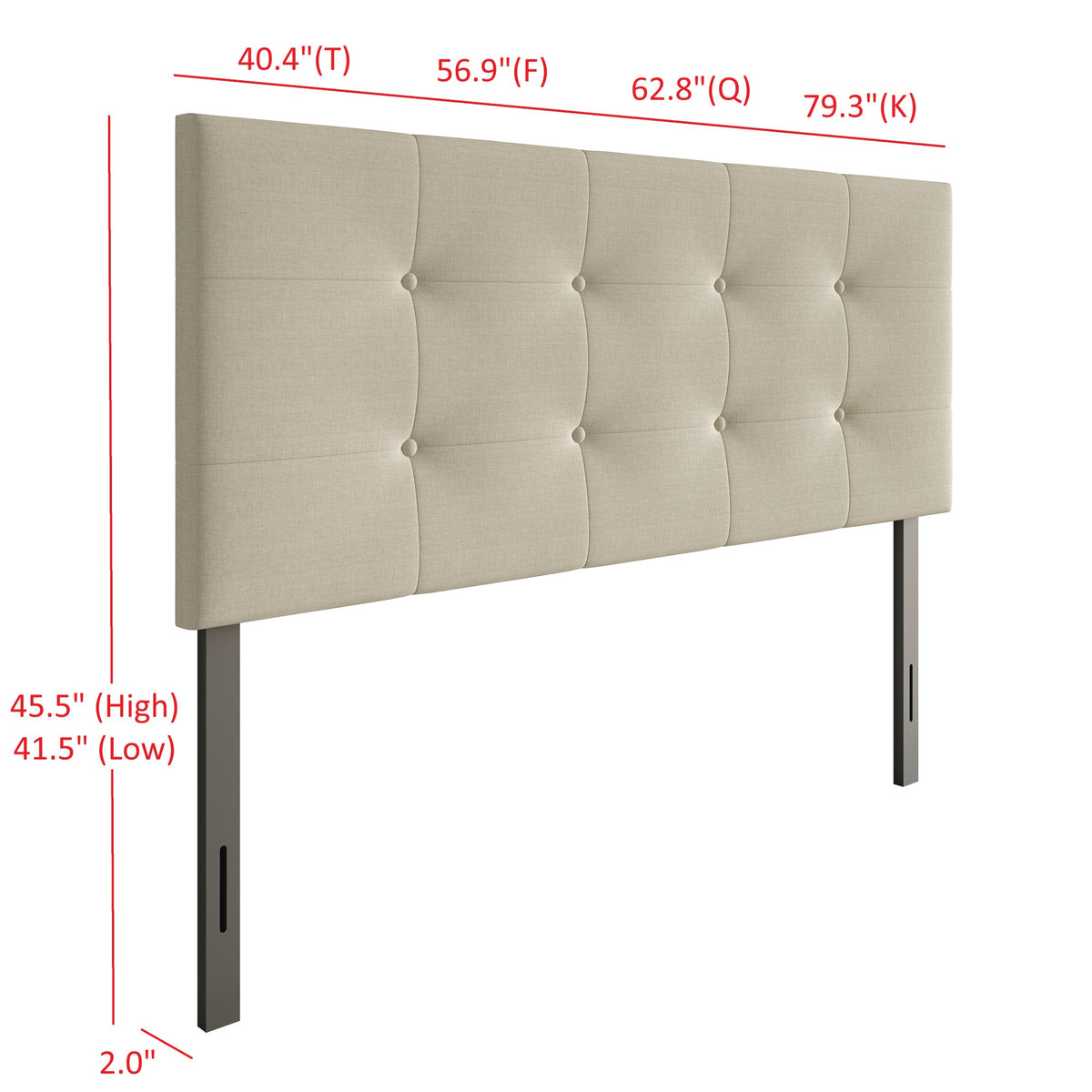 Home Design Dillon Tufted Upholstered Headboard with Foam Padding and Adjustable Height, Beige, Easy Assembly
