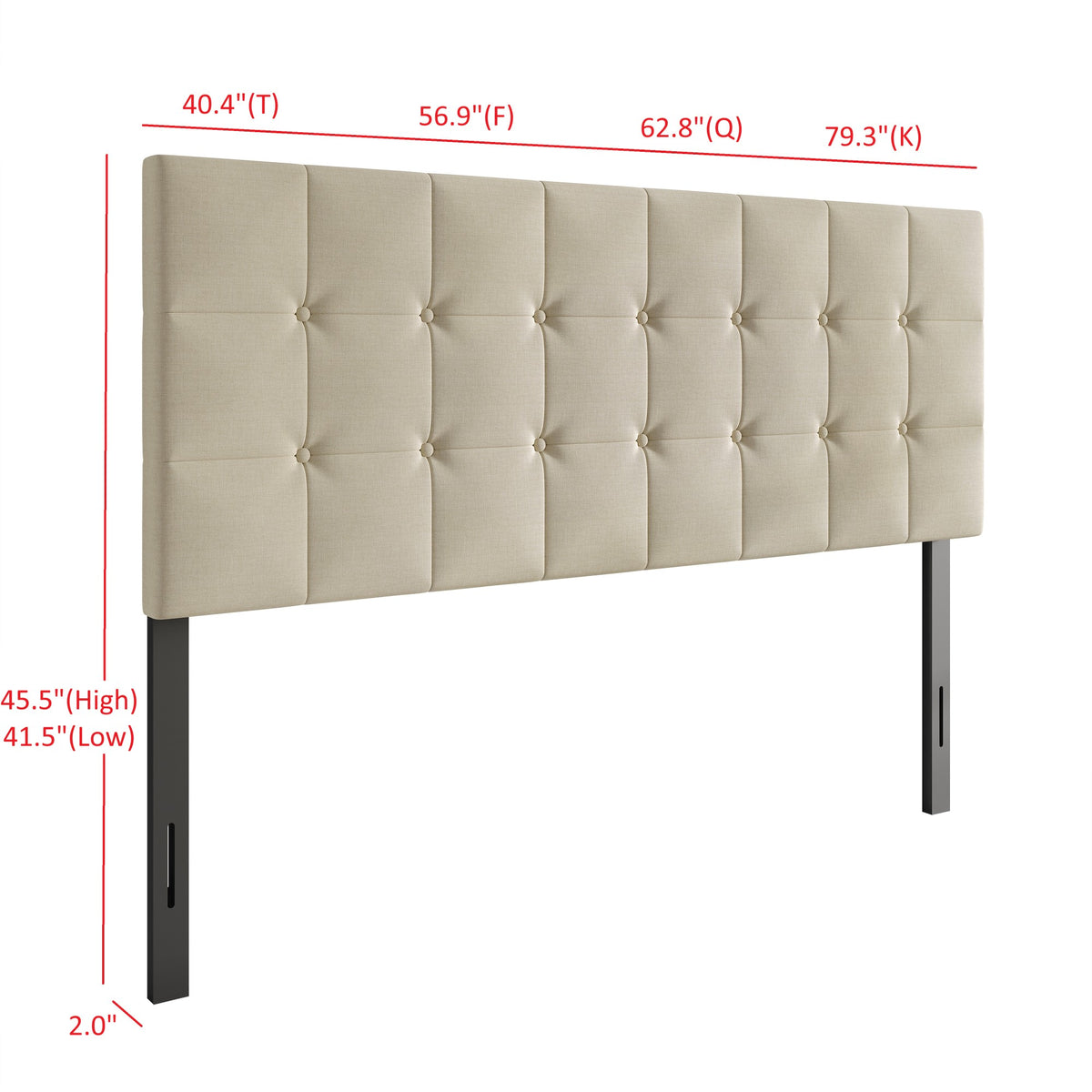 Home Design Ecorse Tufted Upholstered Headboard with Button Tufting and Foam Padding, Beige, Easy Assembly