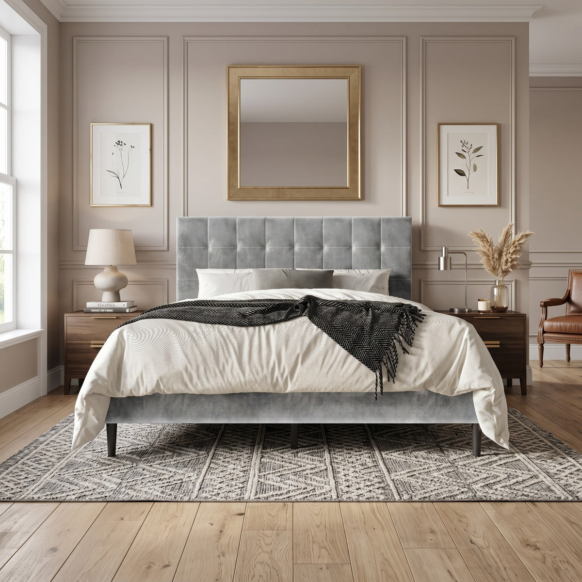 Marion Tufted Upholstered Platform Bed Frame with Tufted Headboard and Plush Padding