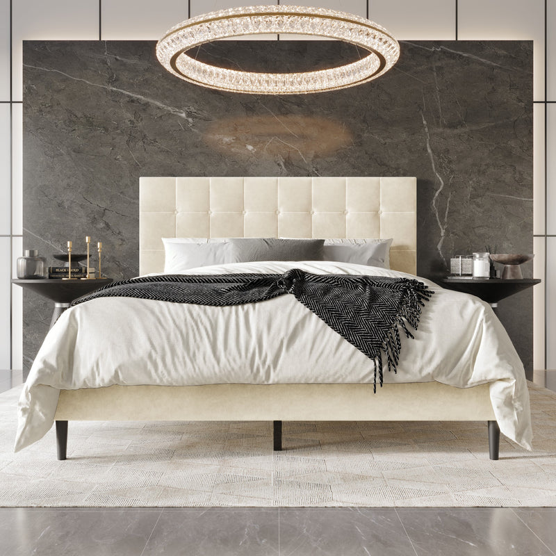 Home Design Marion Tufted Upholstered Platform Bed Frame