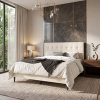 Marion Tufted Upholstered Platform Bed Frame with Tufted Headboard and Plush Padding