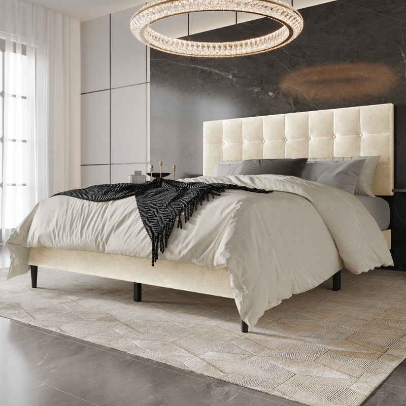 Home Design Marion Tufted Upholstered Platform Bed Frame