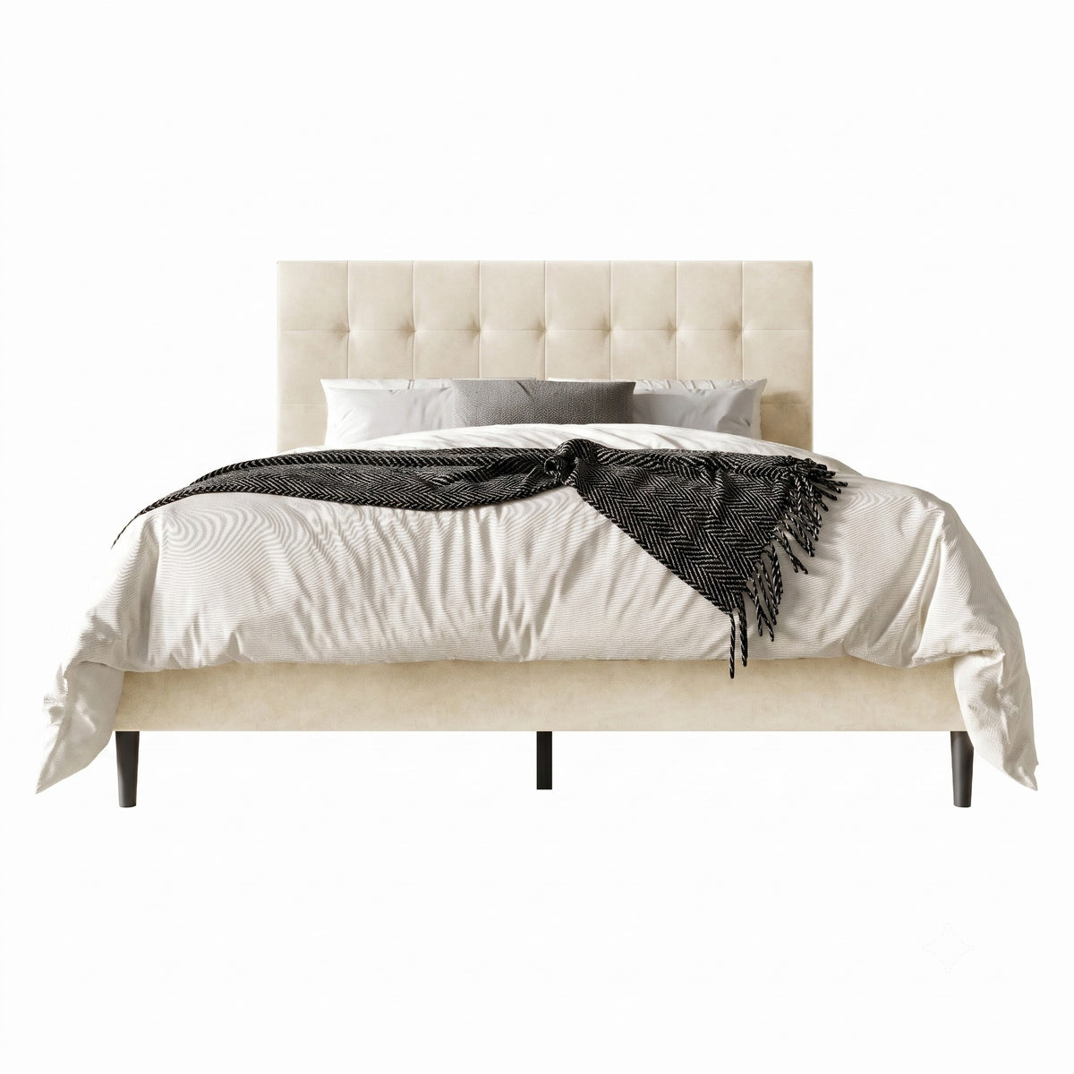 Marion Tufted Upholstered Platform Bed Frame with Tufted Headboard and Plush Padding