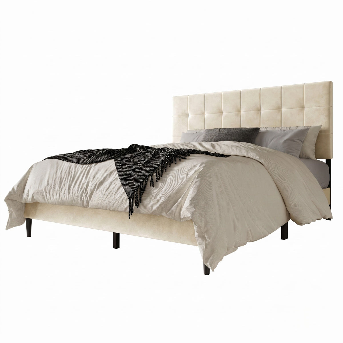 Marion Tufted Upholstered Platform Bed Frame with Tufted Headboard and Plush Padding